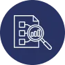 Icon of document with magnifying glass and bar graph.